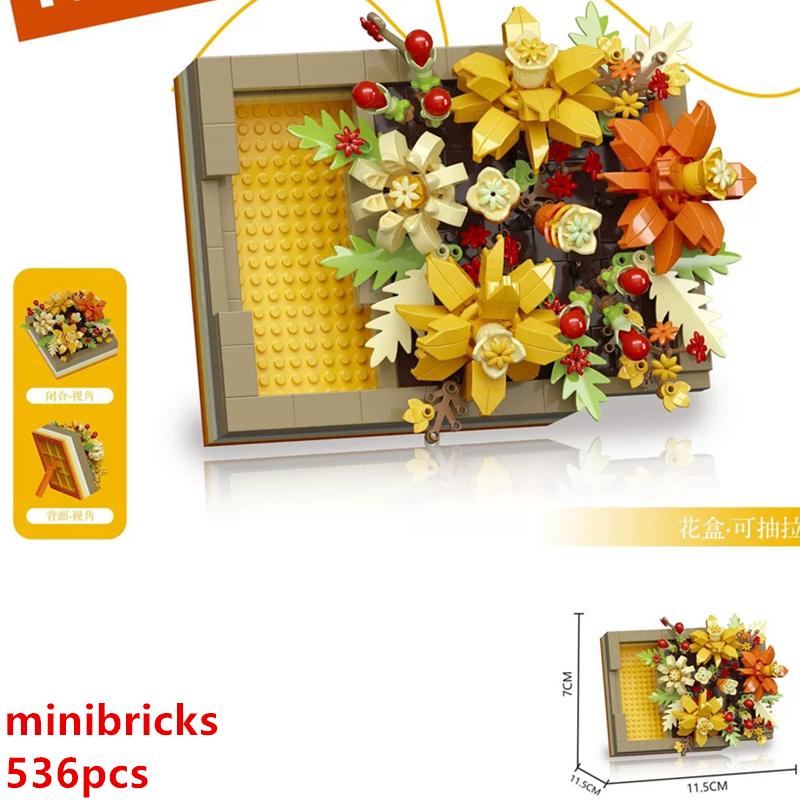 DIY 3D Famous Rose Hibiscus Eternal Immortal Flowers Painting Frame Art Easel Exhibition Building Blocks Model Bricks Sets Toy