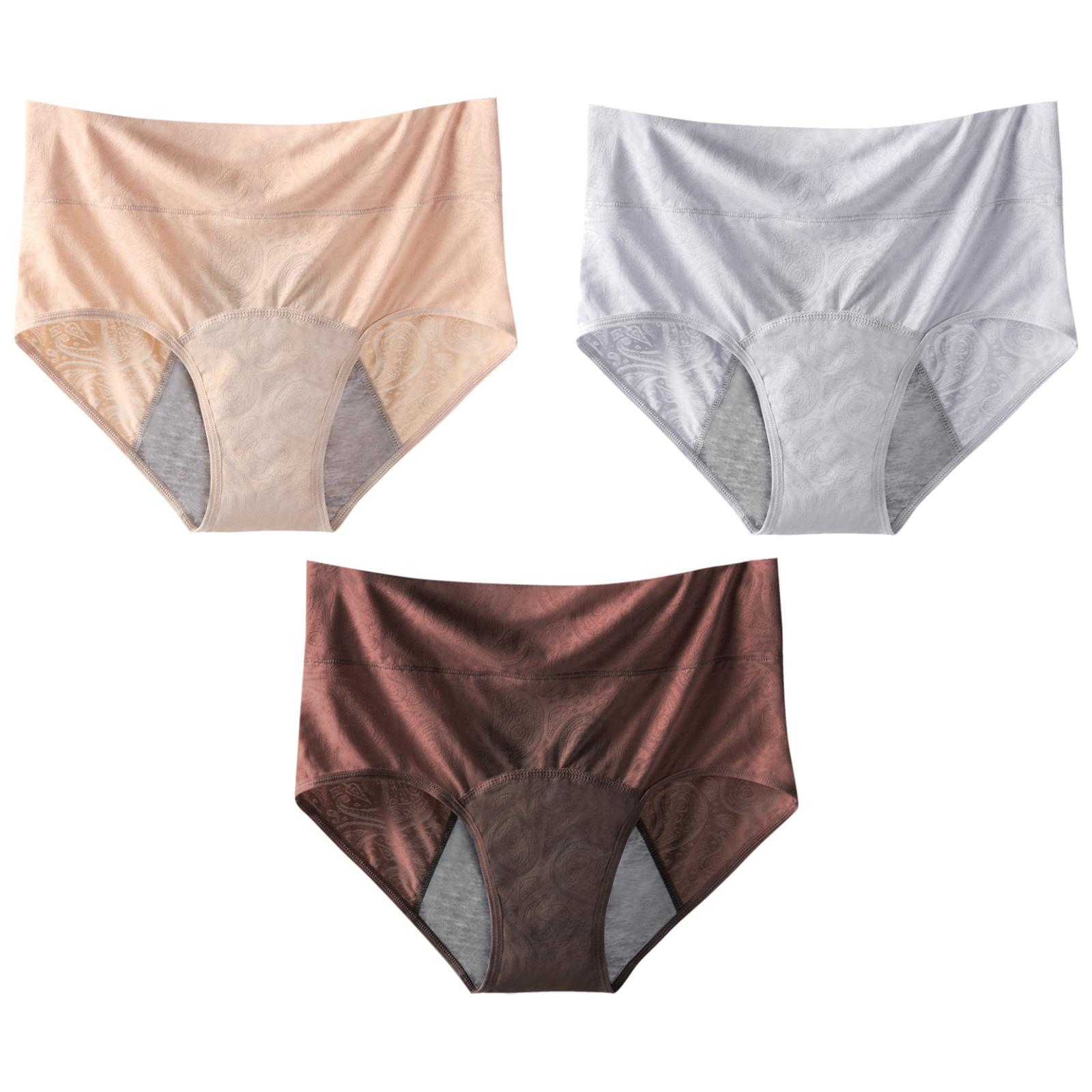 Women s Leakproof Period Panties 3 Pack High Waist Mesh Briefs Apricot Gray Coffee XS