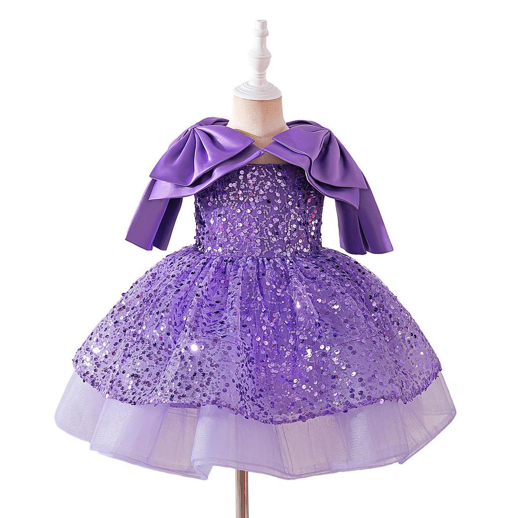 Girls' 2026 Formal Mesh Princess Dress with Big Bow and Puffy Skirt, Ideal for Runway and Performances.