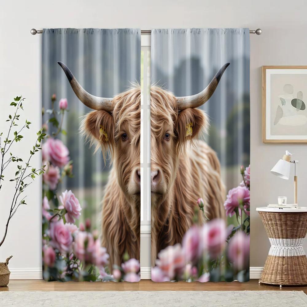 

2 pcs filtering curtains (excluding rods non-movable without batteries) Cow Floral for use in bedrooms and living rooms 100*130 HOOK 1pcs