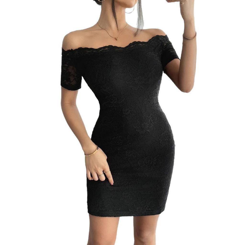 European and American summer new one-word collar off-shoulder slim-fitting and thin temperament elegant hip-wrapped dress women