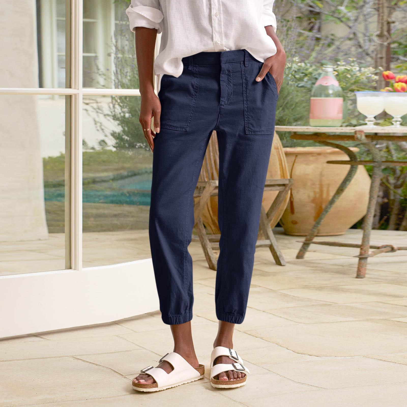 

Женские рабочие повседневные укороченные брюки Повседневные зауженные спортивные брюки с карманами XXL тёмно-синий