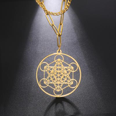 LIKGREAT Angel Seal Archangel Metatron Cube Double Layer Necklace Stainless Steel Sacred Geometry Pendant Amulet Jewelry Gift