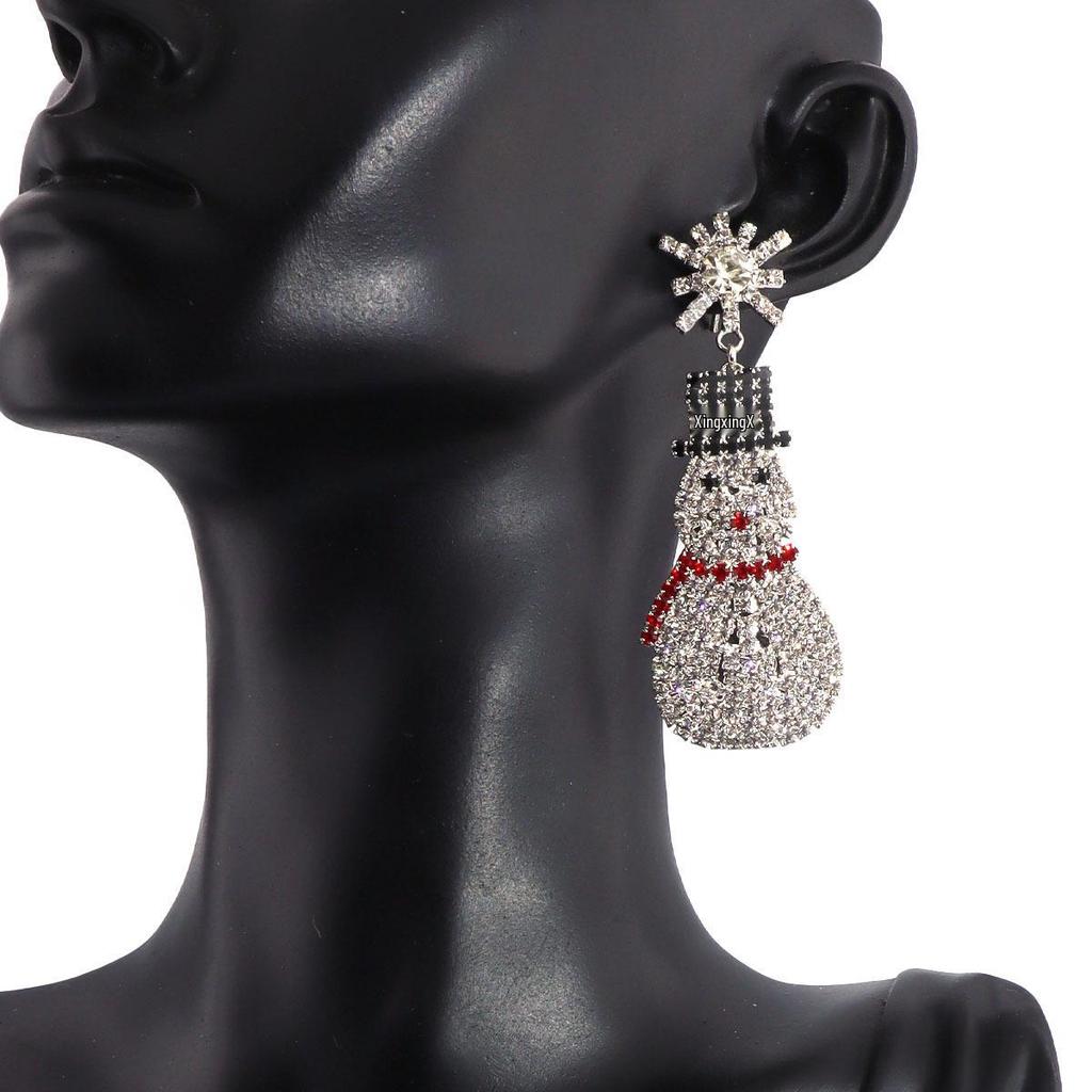 Trendy Rhinestone Snowman Earrings for Christmas Parties – Colorful, Cute, and Cool Cross-Border Fashion Gift