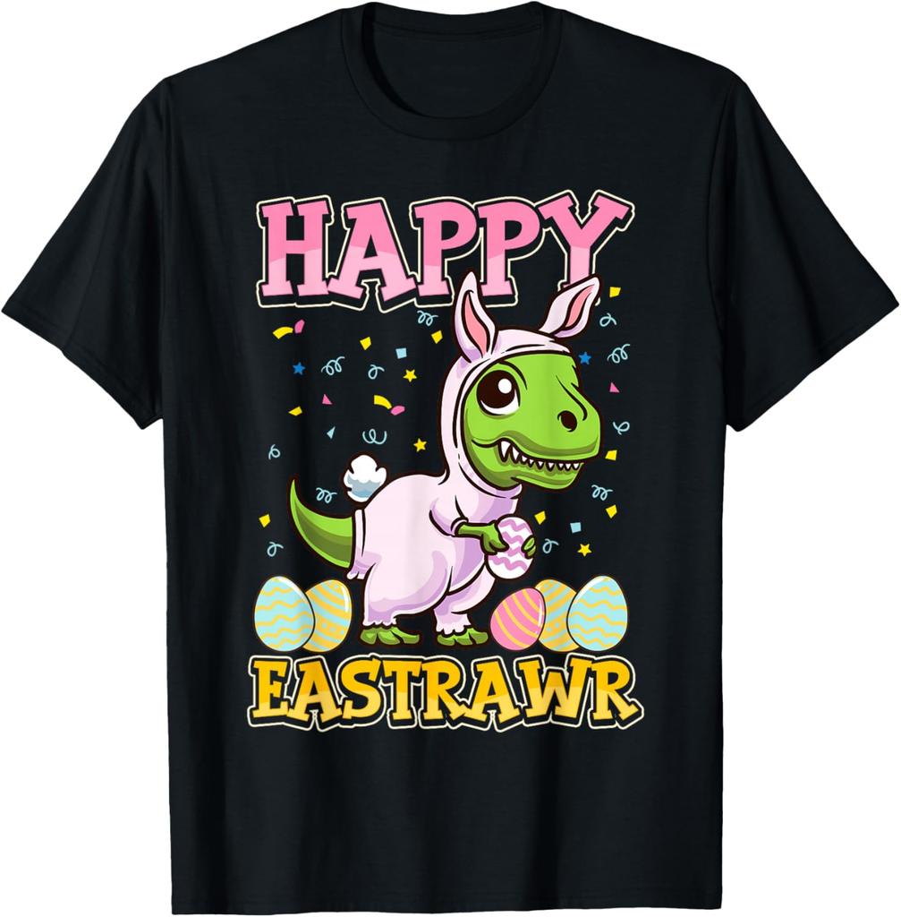Happy Eastrawr Dinosaur Bunny Costume Graphic Tee Men's Casual Cotton Short Sleeve T-Shirt