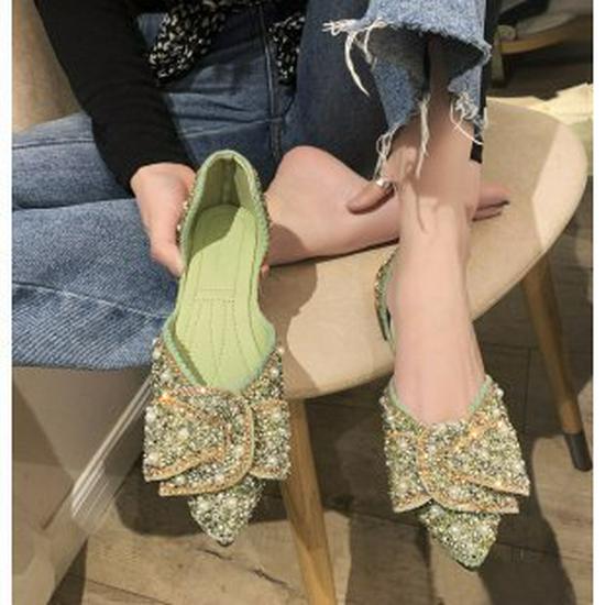 2025 Korean Style Women's Pointed Toe Pearl Rhinestone Slip-On Shoes - Soft Sole, Shallow Mouth, Spring/Autumn Fashion