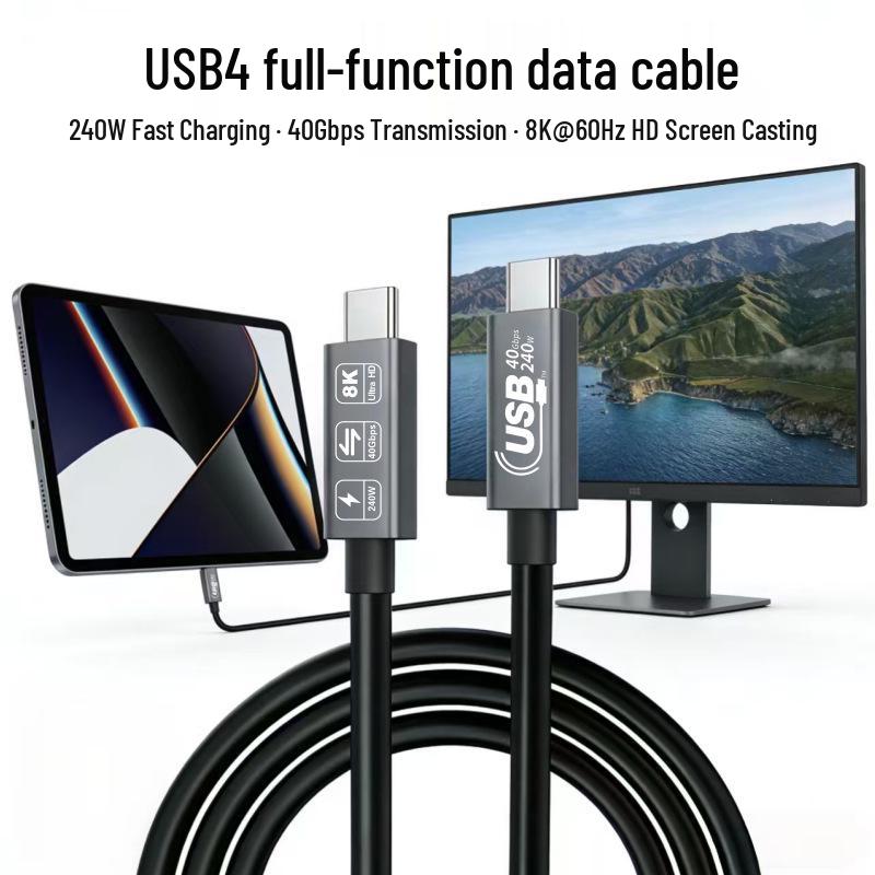 USB4 40Gbps Data Cable with 240W Fast Charging and 8K Display Support - Full-Featured Type-C Cable