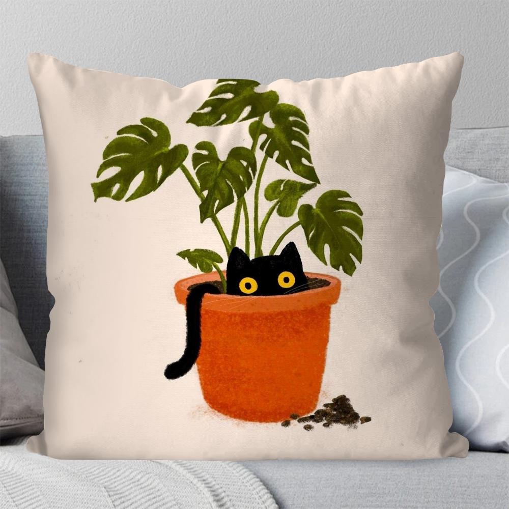 1pc Cute Black Cat Pillow Case Square Pillow Bedroom Sofa Leisure Comfort Cushion Car Living Room Home Decoration 40X40