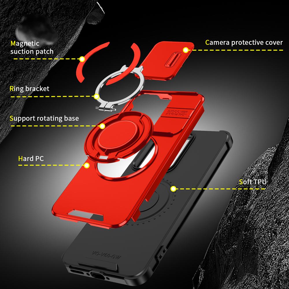 KEYSION 360° drehbarer Ringständer Handyhülle für VIVO V60 5G Schiebkamera-Schutz Magnetische stoßfeste Rückseite für VIVO V60