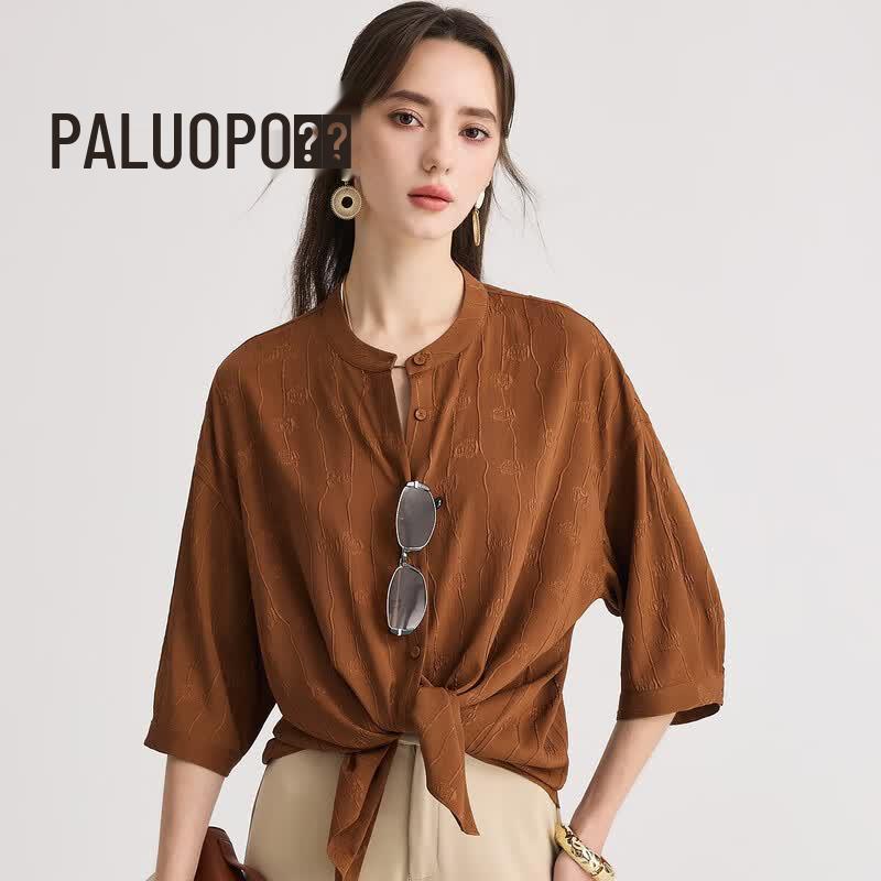 PALUOPO Women s 19 Momme Jacquard Silk Blouse L