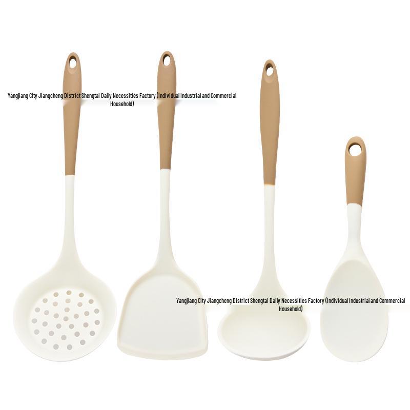 Pink-Handled Silicone Kitchen Tool Set: Spatula, Stir-Fry Spatula, Soup Ladle, Rice Spoon, Skimmer - High Temperature Resistant.