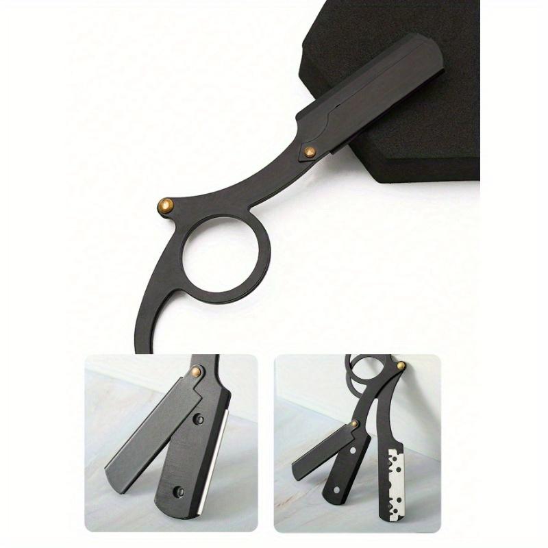 1pc Stainless Steel Men's Manual Thumb Shaving Razor With Razor Stand New Model Shaver Kit With Double-Edged Folding Razor Blade For Shaving, Trimming