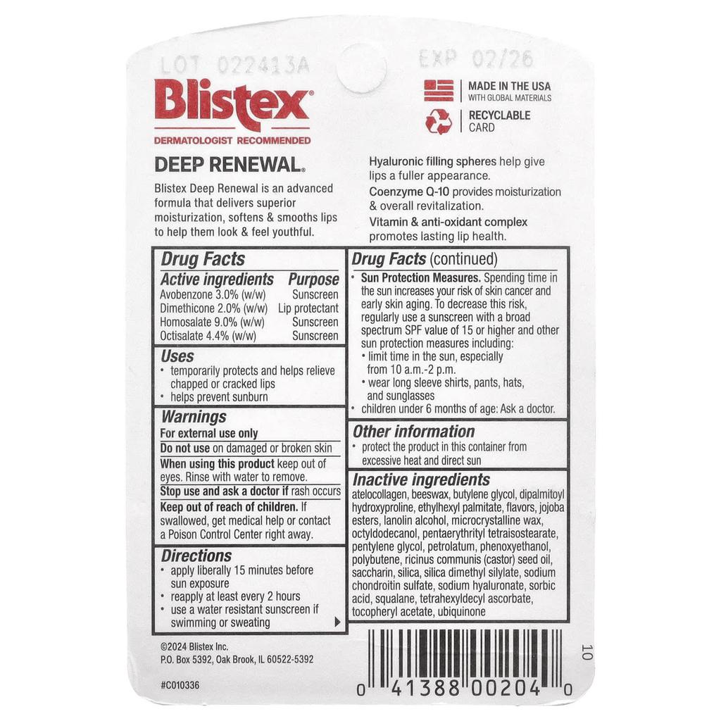 Blistex Tiefenerneuerung, Lippenschutz/UV-Schutz, LSF 15, 0,13 oz (3,69 g)