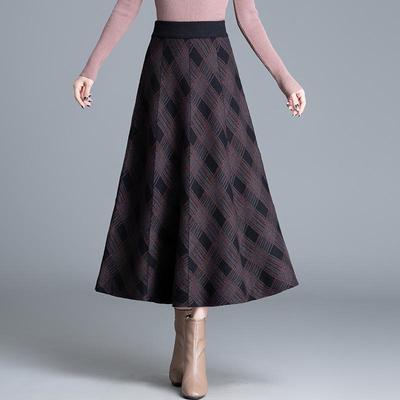 Plaid A-Line Knit Midi Skirt with Elastic Waist - 2025 Autumn Collection
