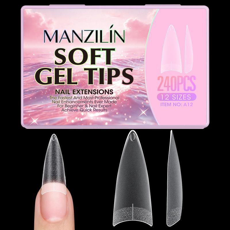 240Pcs Short Almond Soft Gel X Nail Tips Full Cover Coffin Stiletto Frosted Matte Fake Nails Press On Nails Diy Salon Manicure