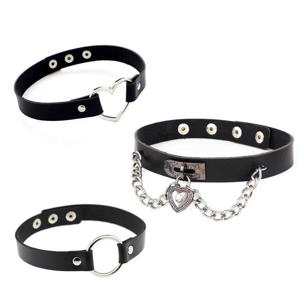 QIKEJI Choker Ladies Black Jirai Style Accessory Collar Gothic Unisex Leather Yami V Visual Kei Harajuku Cosplay Costume Fashion