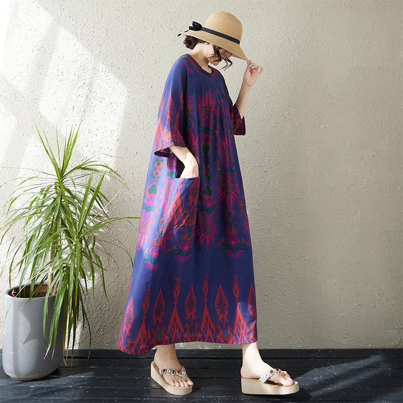 DIMANAF New 2026 Women Plus Size Summer Lady Vintage Long Dress Loose Oversize Maxi Print Beach Sundress Clothing