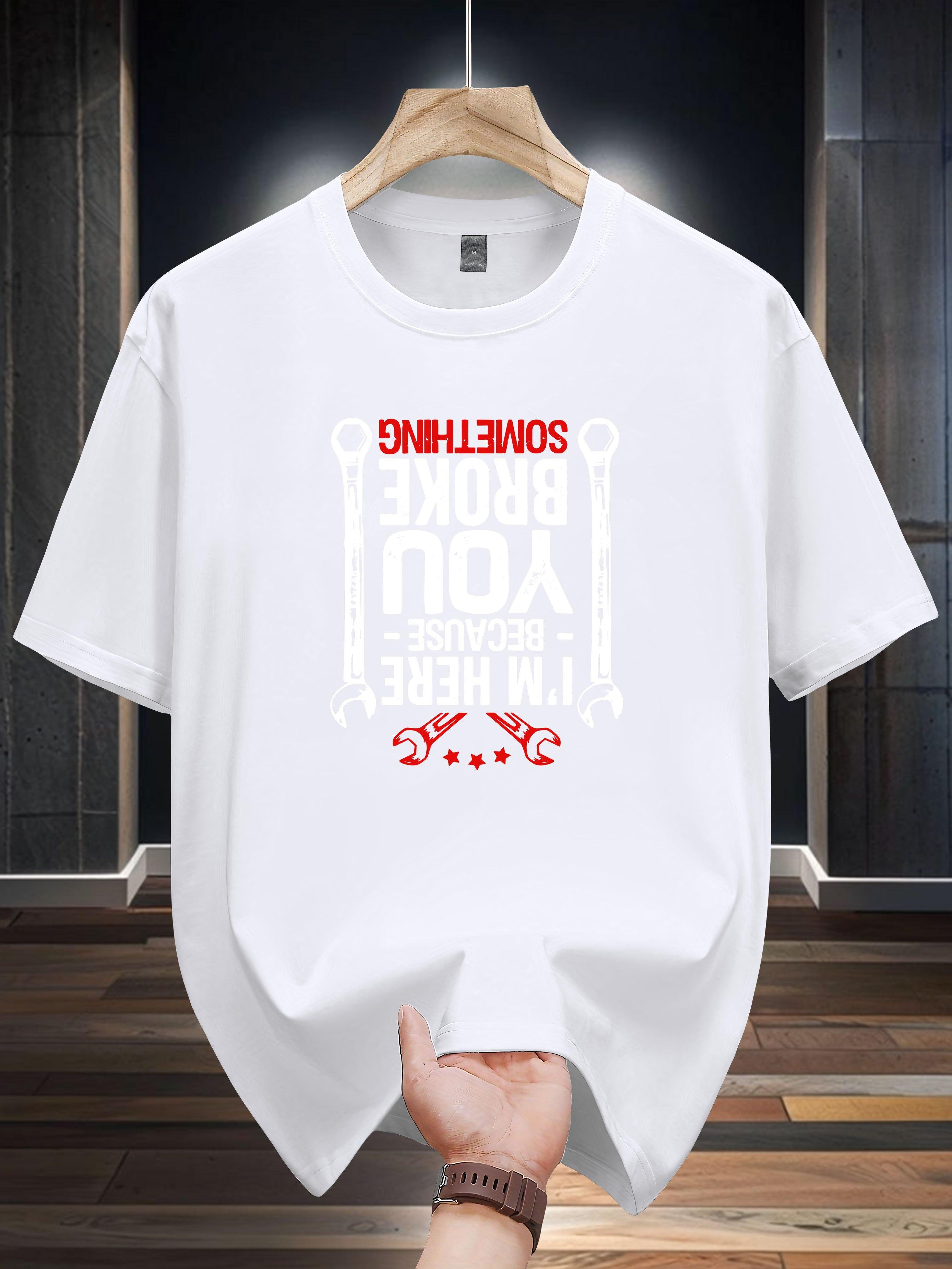 

Niuwang Selection 200g 100% Cotton Short Sleeve T-shirt - Navy Blue Geometric Graphic Print with Motivational Wrench Design S