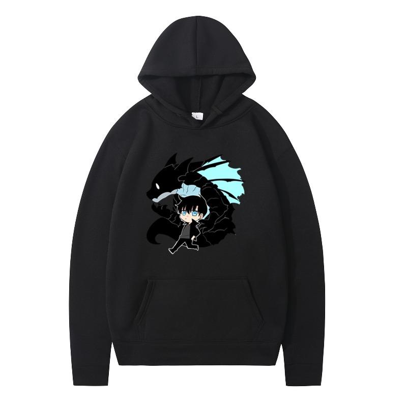 New Fashionable Hooded Sweatshirt Boys Black Dragon Printed Long Sleeved Jacket Warm Loose Winter Hoodie