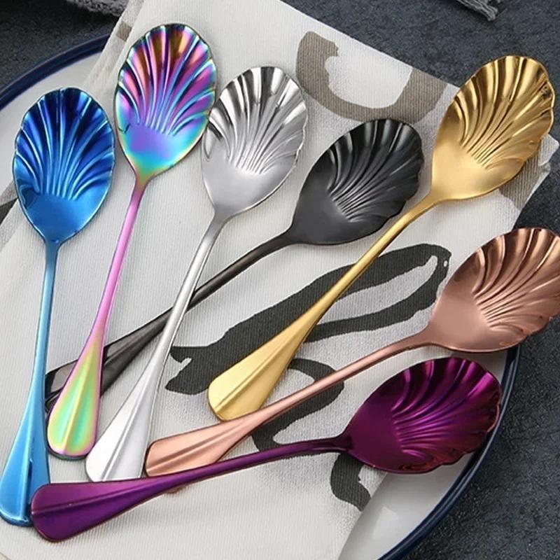 1 Pcs Stainless Steel Coffee Spoon Teaspoons Ice Cream Scoops Sugar Dessert Rainbow Tableware Kitchen Tool Accessories
