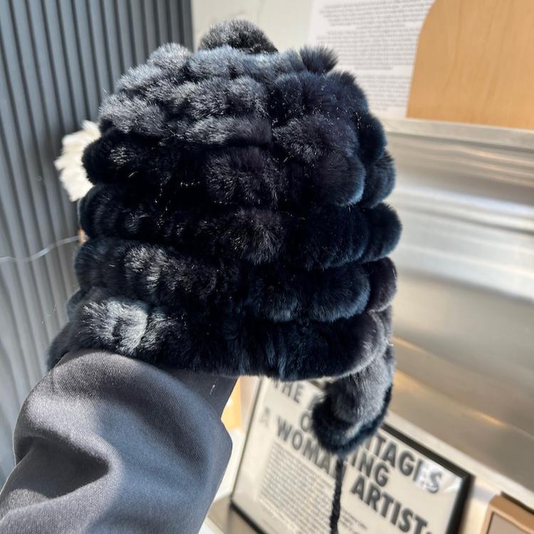 New Rex Rabbit Fur Hat Women's Thickened Cute Warm Ear Protection Korean Version Rabbit Fur Hat Fashionable and Versatile Winter