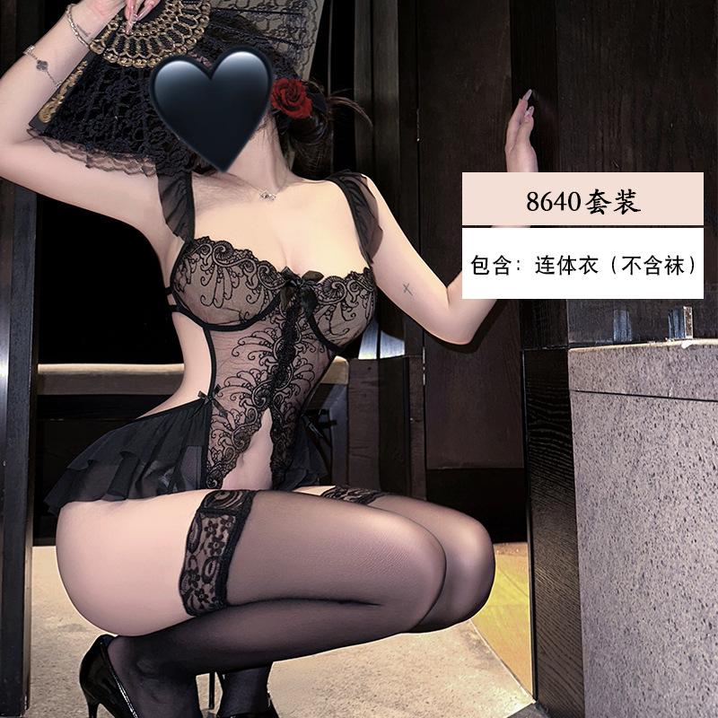 Yiyue original erotic underwear sexy suspender water-soluble embroidered onesie women's pure desire to flirt uniform pajamas 8110