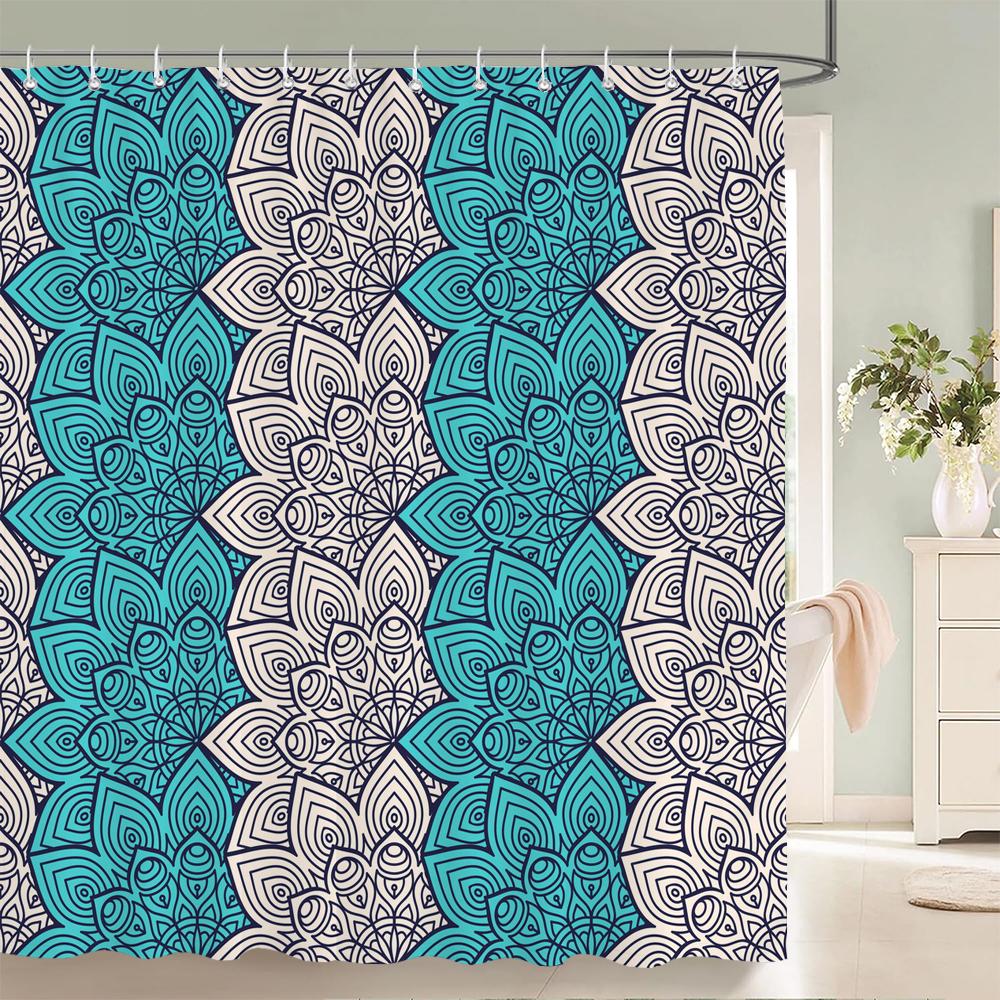 Geometric Pattern Fabric Waterproof Shower Curtain Bathroom Curtains Colorful Stripes Bathtub Decor Bath Screen with 12 Hooks