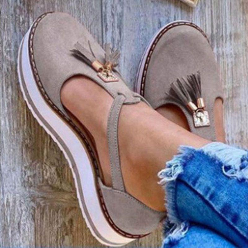 Elegant Women Tassel Round Toe Shoes Casual Flats With T-strap Gladiator Design