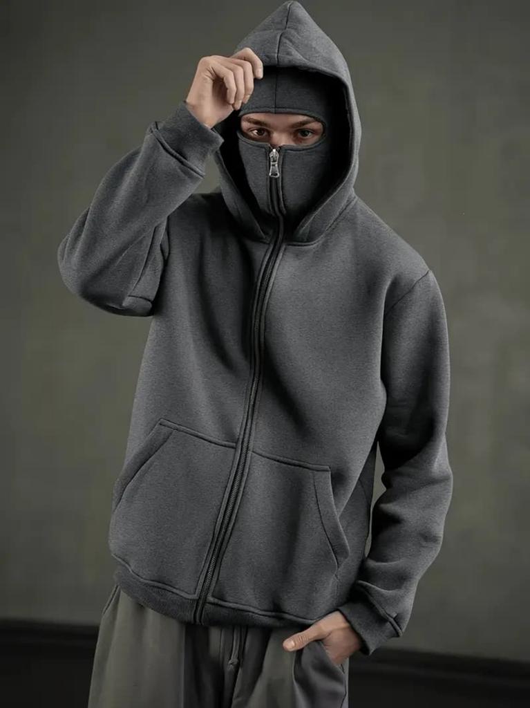Zipper hooded sweater men's high-end trend fleece jacket masked men's and women's couples top
