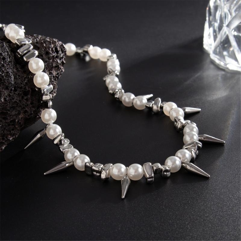 X6HE Versatile Layer Pearls Necklace Stainless Steel Construction Comfortable Fit for Music Festivals Office Occasions