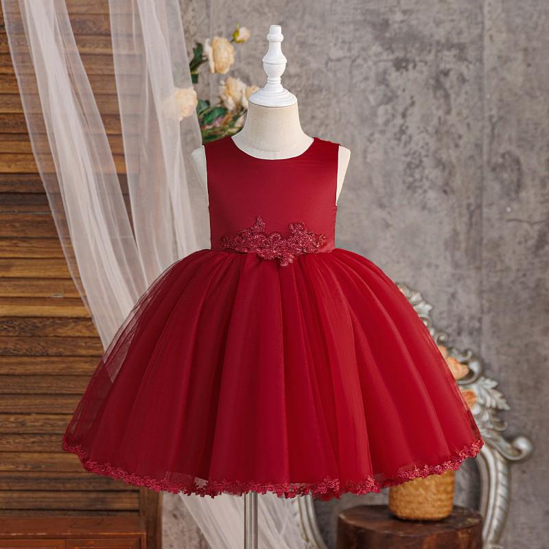 Girls Princess Tulle Dress Lace Trim White Party Wedding Gown Kids 4-8 Y.O.