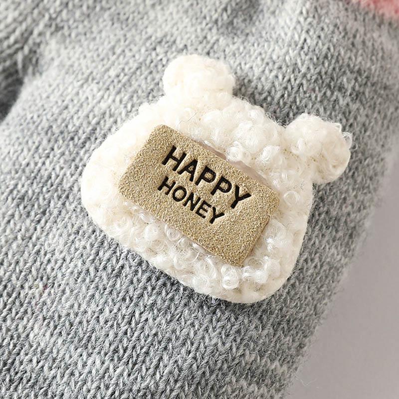 Cute Cartoon Children Gloves Thicken Kids Plush Fingerless Gloves 0-3year Toddler Hanging Neck Mittens Baby Winter Hand Warmer