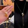 French Simple Wind Diamond-encrusted Leaves Hollow Fringed Necklace Accessories Women's Sweater Chain Necklace