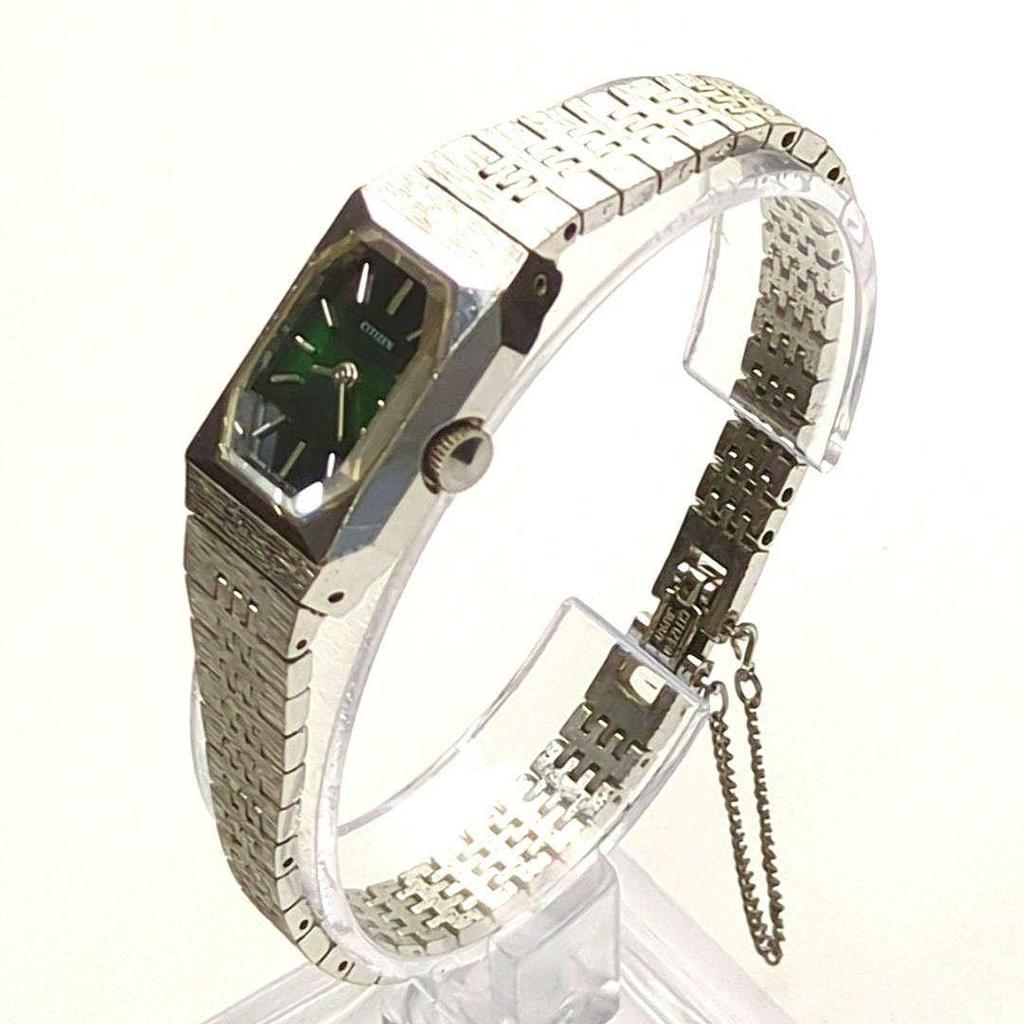 Used Working good condition CITIZEN Ladies Hand-winding Cut Glass Bracelet Watch Accessory Watch Green Dial 709