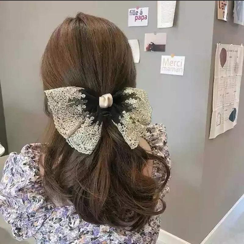 Vintage Embroidered Lace Bow Hair Clip Large Mesh Ribbon Barrettes Retro Wedding Bridal Top Headwear Hair Accessories
