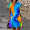 Tie Dye Regenbogenprint Damenkleid Elegant Süß Lässig Kurzarm V-Ausschnitt A-Linie Kleid Sommer Mode Oversized Kleidung Damen