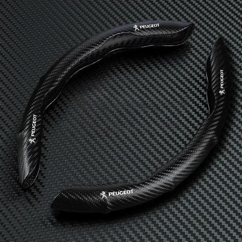 

Чехол на руль автомобиля из углеродного волокна, спортивный, ультратонкий, нескользящий, с карманом, для Peugeot 206 207 307 3008 2008 308 407 408 508 чёрный