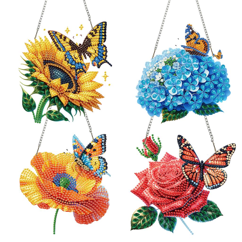4Pcs Flower 2D Flat DIY Diamond Painting Kits Single Side Drill Hanging Gem Art Paintings Charm Crystal Painting Crafts Kit