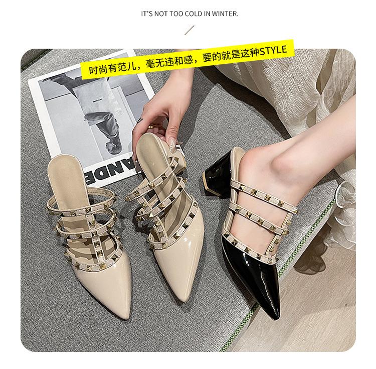 Pointed Willow Nail Bag Head Slippers Women's Spring and Summer 2025 Fashion Temperament with Skirt High Heels and Lazy Shoes