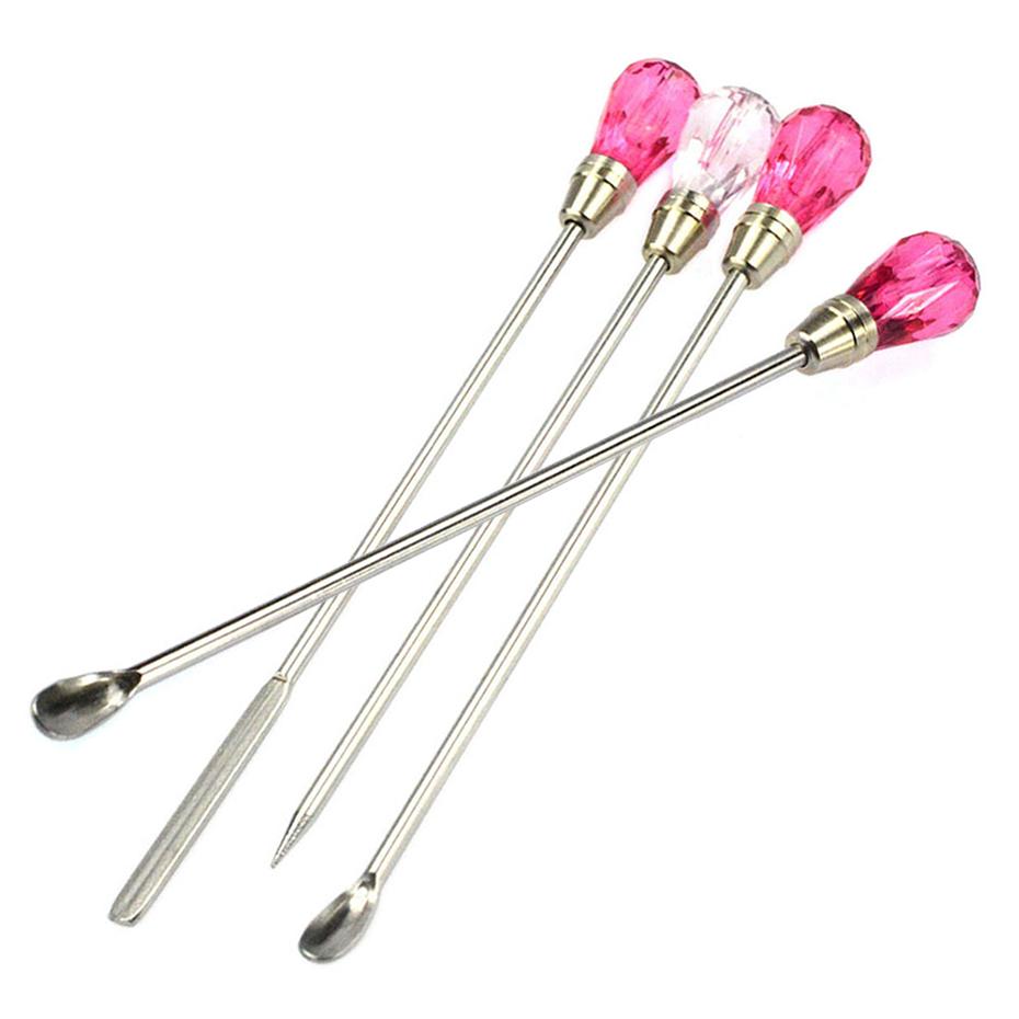 3pcs Stainless Steel Nail Art Stirring Rod Tool Powder Liquid Picking Spoon Crystal Handle Stir Stick for UV Gel Polish