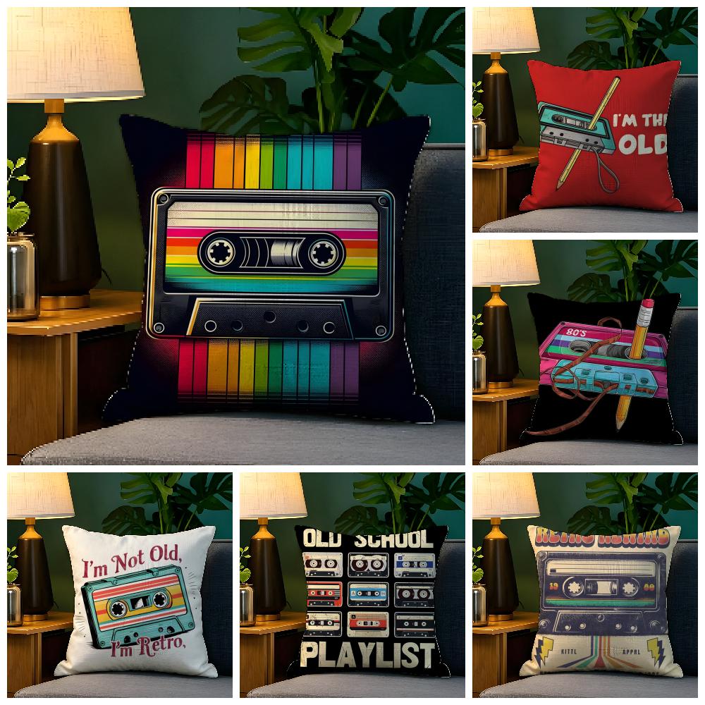 Pop Art Retro Cassetteband Kussensloop Natuurlijk Linnen Kussensloop Dubbelzijdig Decor Bank Kussensloop Woondecoratie
