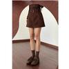 Plus Size Coffee Suede High-Waisted A-Line Skirt for Women - Chubby To Fat Girls Midi Skirt for Autumn/Winter