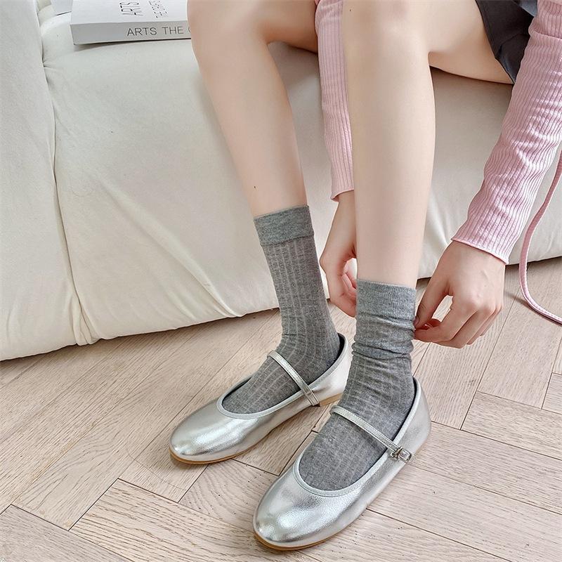 Socks Thin Breathable Mesh Solid Color Vertical Strip Pile Socks Style Catwalk Pure Cotton Socks