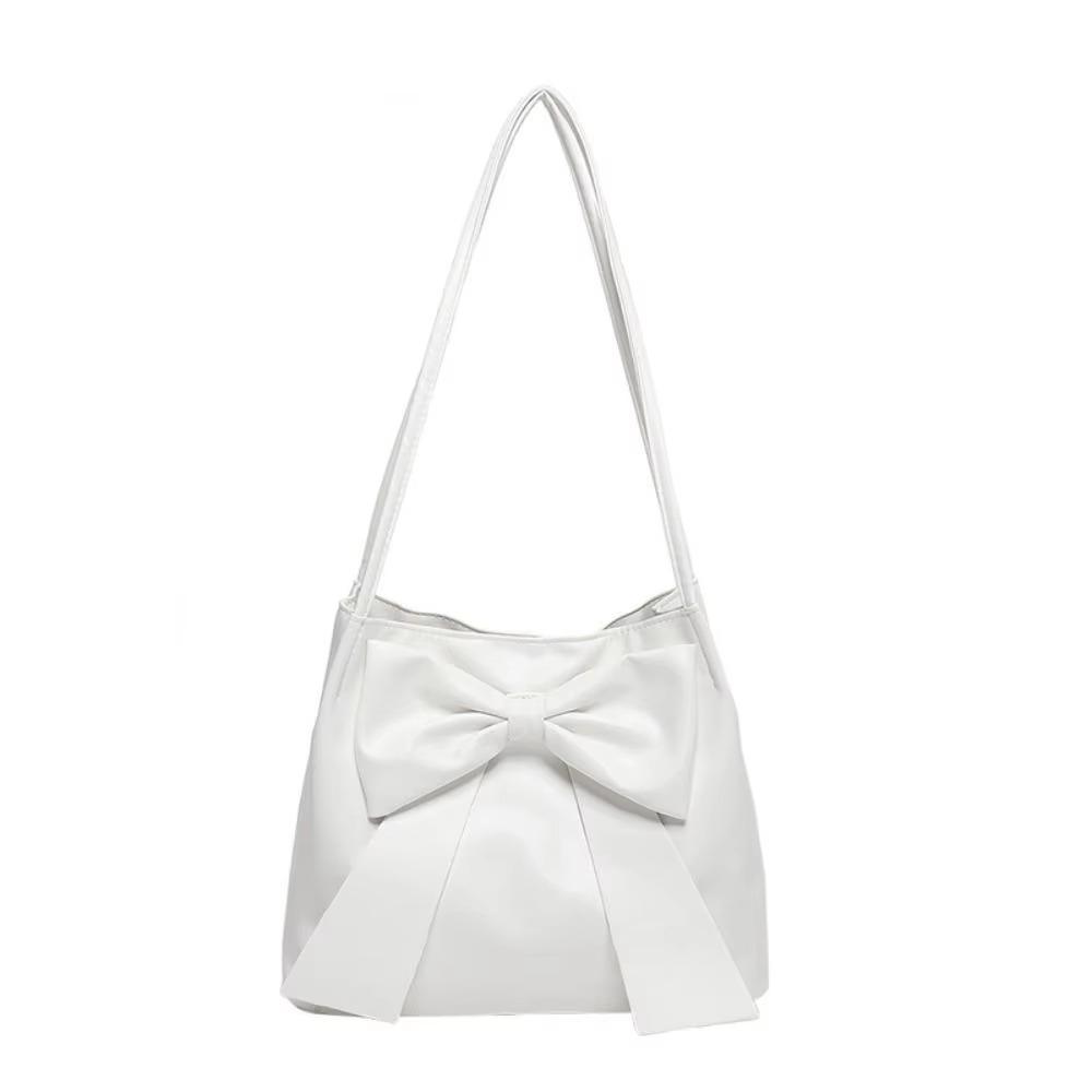 Bucket Bag PU Bow Shoulder Bag Solid Color Fashion Underarm Bag Simple INS Tote Bag  Children