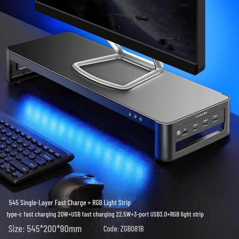 RGB Computer Monitor Riser Stand with USB Ports and Storage