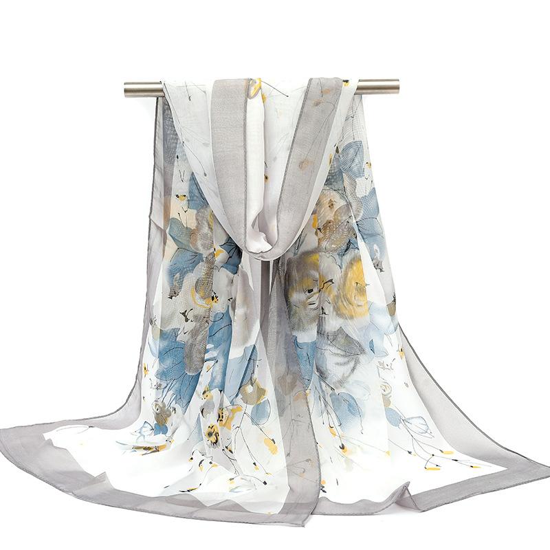 

Весенние модели женских принтованных шарфов павлин шифоновый шелковый шарф тонкий шелковый шарф шаль пляжное полотенце солнцезащитный крем новый 160*50cm