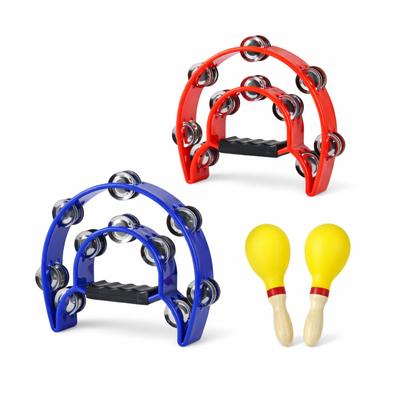 RegiPro B Tambourine 2-Pack Musical Instrument Karaoke Semi-Circular Percussion 23cm X 20cm with Maracas Blue & Red