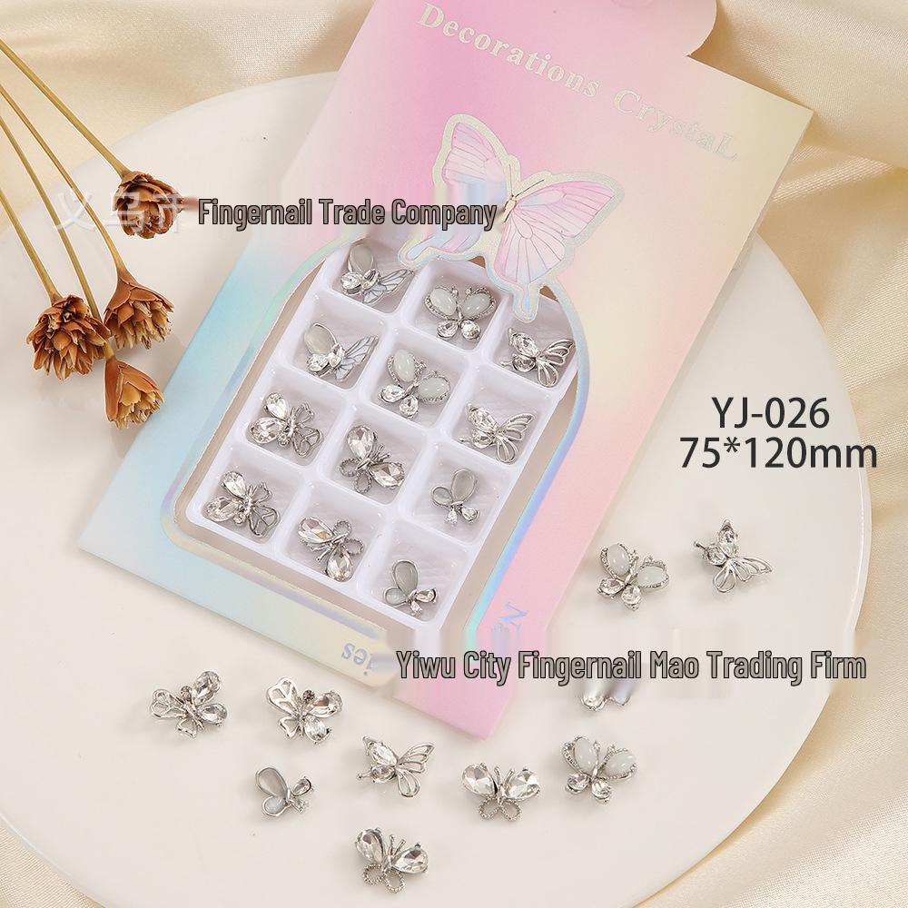 Elegant Cat Eye Butterfly Nail Art Set with Rhinestone and Pearl Embellishments 75*120mm