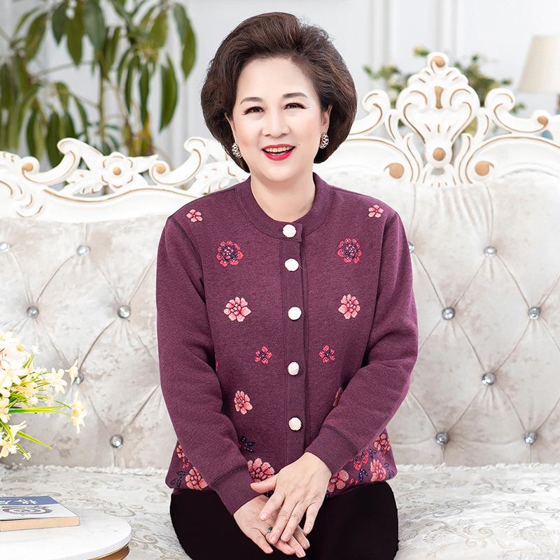 Grandma's Cozy Knit Cardigan: Velvet-Lined Winter Sweater for Middle-Aged and Elderly Women