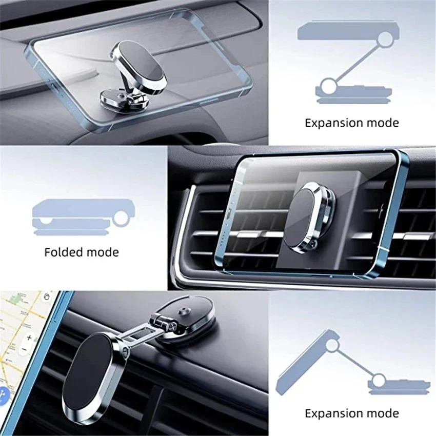 1080° Rotatable Magnetic Car Phone Holder - Foldable GPS Smartphone Bracket for iPhone Samsung Xiaomi Devices